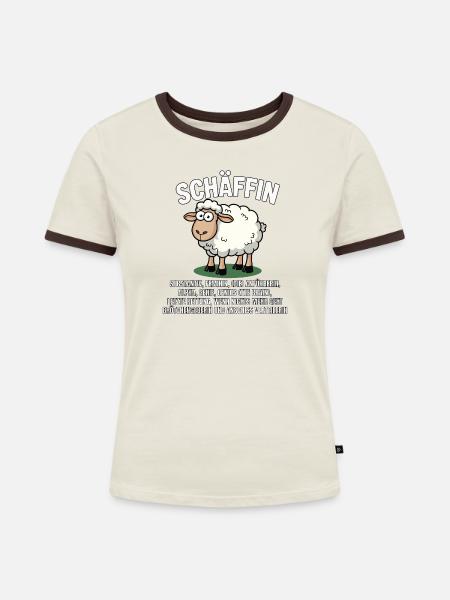 Schäffin - Alpha Schaf mit Sonnenbrille - Frauen Kontrast-T-Shirt - Off-White/Dunkelbraun