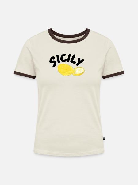 Sicily Zitronen Illustration - Sicily - Frauen Kontrast-T-Shirt - Off-White/Dunkelbraun