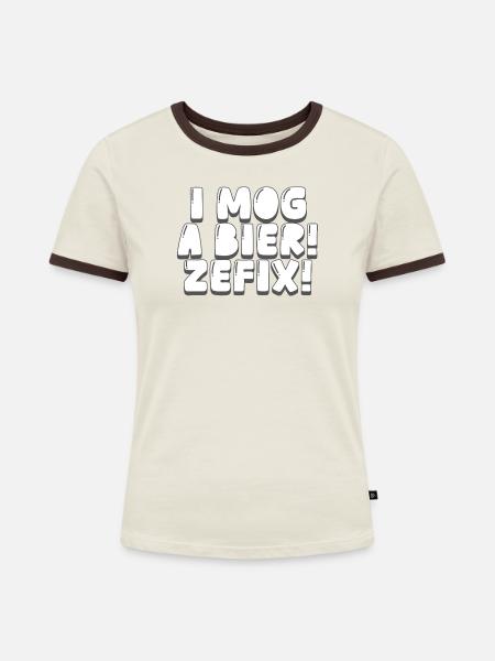 i mog a bier! zefix! - Frauen Kontrast-T-Shirt - Off-White/Dunkelbraun