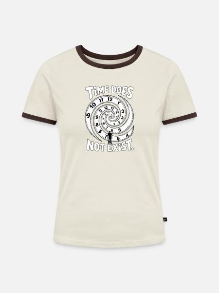 Time Does Not Exist Zeitblindheit - Frauen Kontrast-T-Shirt - Off-White/Dunkelbraun