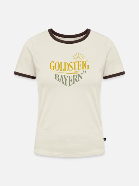 Goldsteig Bayern Wanderpfad - Frauen Kontrast-T-Shirt - Off-White/Dunkelbraun