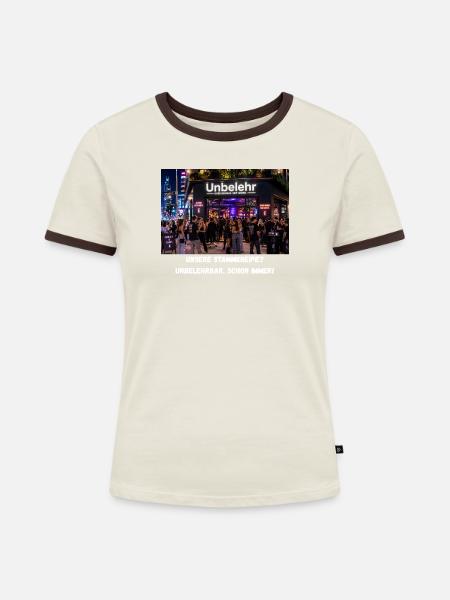 Unsere_Stammkneipe_Unbelehrbar - Frauen Kontrast-T-Shirt - Off-White/Dunkelbraun