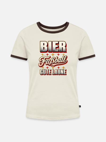 Bier Fußball Gute Laune - Frauen Kontrast-T-Shirt - Off-White/Dunkelbraun