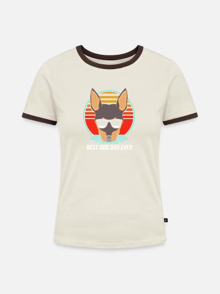 Zwergpinscher - Frauen Kontrast-T-Shirt - Off-White/Dunkelbraun