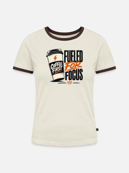 Kaffee zuerst – fokussierte Energie - Frauen Kontrast-T-Shirt - Off-White/Dunkelbraun