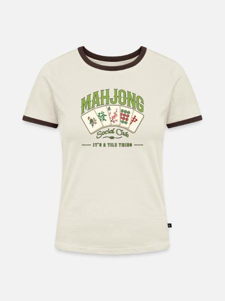 Mahjong-Spiel Sozialclub-Mahjong-Spieler - Frauen Kontrast-T-Shirt - Off-White/Dunkelbraun