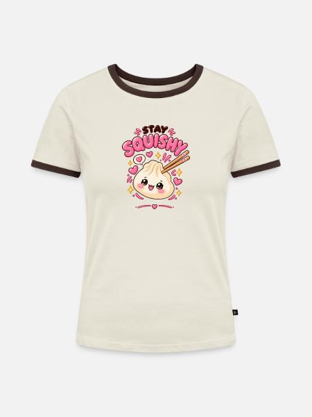 Stay Squishy Dumpling - Frauen Kontrast-T-Shirt - Off-White/Dunkelbraun