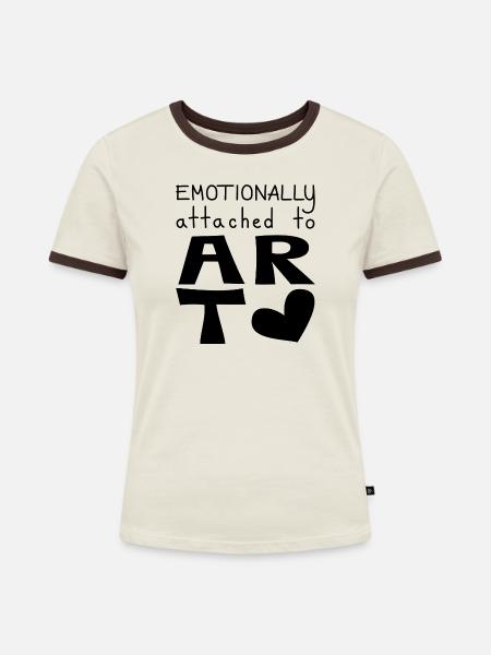 Emotional an Kunst gebunden, schwarz - Frauen Kontrast-T-Shirt - Off-White/Dunkelbraun