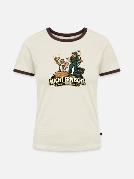 Maus gewinnt - Frauen Kontrast-T-Shirt - Off-White/Dunkelbraun