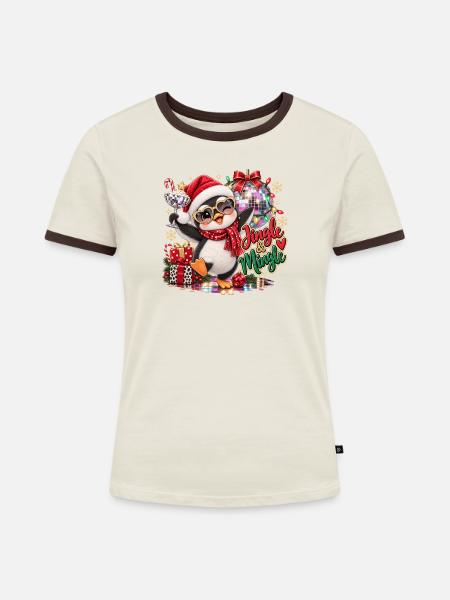 Penguin Jingle & Mingle Fest - Frauen Kontrast-T-Shirt - Off-White/Dunkelbraun