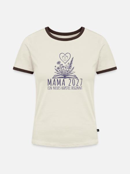 Werdende Mama 2027 Neues Kapitel beginnt - Frauen Kontrast-T-Shirt - Off-White/Dunkelbraun