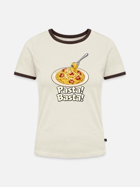 Pasta! Basta! - Frauen Kontrast-T-Shirt - Off-White/Dunkelbraun