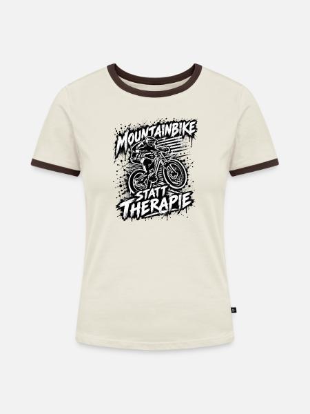 Mountainbike statt Therapie - Frauen Kontrast-T-Shirt - Off-White/Dunkelbraun