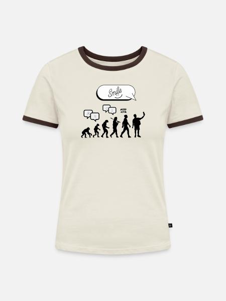 Entwicklung der Kommunikation - Frauen Kontrast-T-Shirt - Off-White/Dunkelbraun