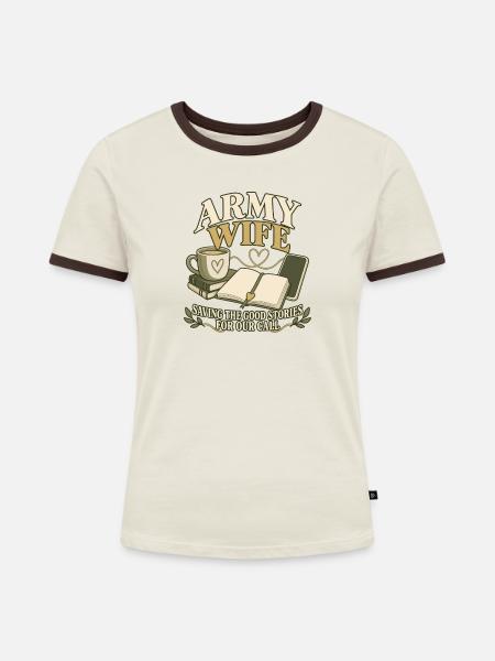 Armee Ehefrau Militär Ehefrau Einsatz - Frauen Kontrast-T-Shirt - Off-White/Dunkelbraun