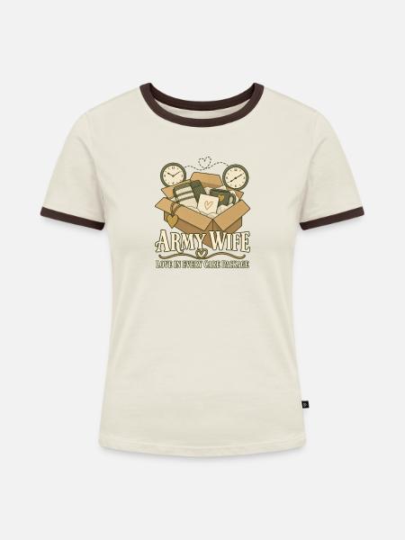 Armee Ehefrau Militär Ehefrau Einsatz - Frauen Kontrast-T-Shirt - Off-White/Dunkelbraun