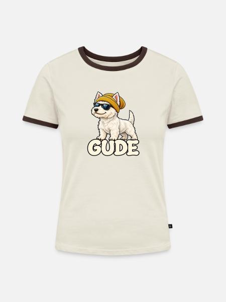 Cooler Westi Gude - Frauen Kontrast-T-Shirt - Off-White/Dunkelbraun