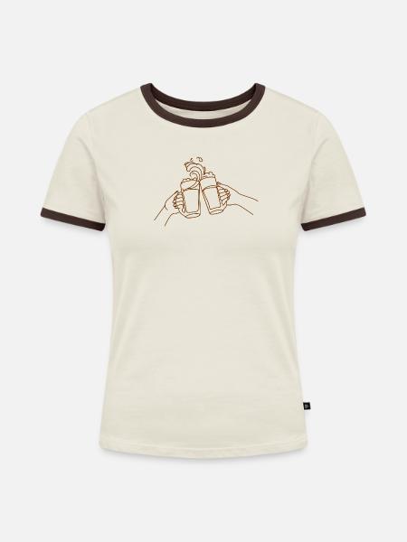 Biergläser zum Anstoßen - Frauen Kontrast-T-Shirt - Off-White/Dunkelbraun