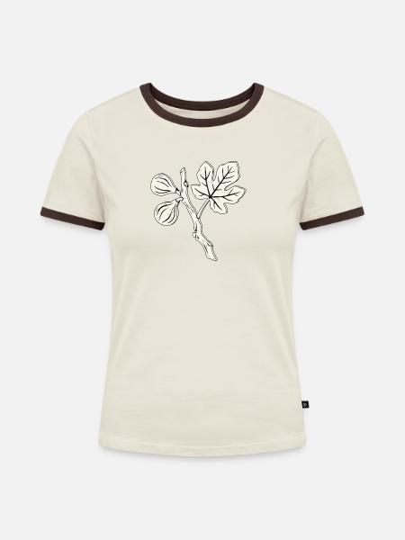 Feigenbaum Feigen Weiß - Frauen Kontrast-T-Shirt - Off-White/Dunkelbraun