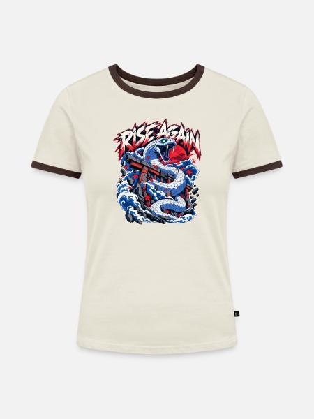Rise Again Drachengeist Torii - Frauen Kontrast-T-Shirt - Off-White/Dunkelbraun