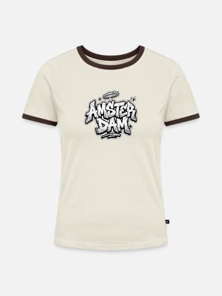 Amsterdam Graffiti - Frauen Kontrast-T-Shirt - Off-White/Dunkelbraun