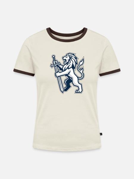 Heraldischer Löwe mit Schwert - Frauen Kontrast-T-Shirt - Off-White/Dunkelbraun