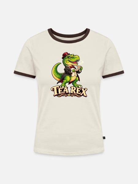 Tea Rex Teesaurus im Smoking - Frauen Kontrast-T-Shirt - Off-White/Dunkelbraun