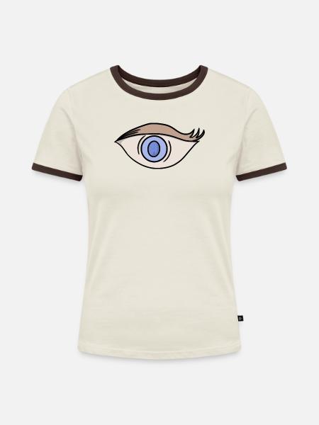 Leuchtend blaues Auge - Frauen Kontrast-T-Shirt - Off-White/Dunkelbraun