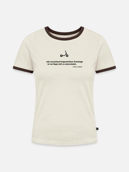 Technologie Magie Scooter - Frauen Kontrast-T-Shirt - Off-White/Dunkelbraun