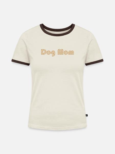 Hundemama – Hundepfotenmuster - Frauen Kontrast-T-Shirt - Off-White/Dunkelbraun
