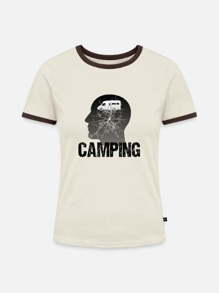 Camping - Frauen Kontrast-T-Shirt - Off-White/Dunkelbraun