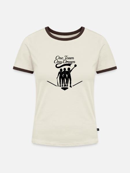 Ein Team, ein Traum - Frauen Kontrast-T-Shirt - Off-White/Dunkelbraun