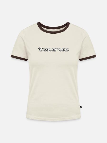 taurus – Snake Skin Zodiac Statement - Frauen Kontrast-T-Shirt - Off-White/Dunkelbraun