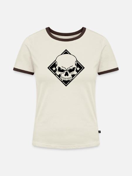 Evil Skull - Frauen Kontrast-T-Shirt - Off-White/Dunkelbraun