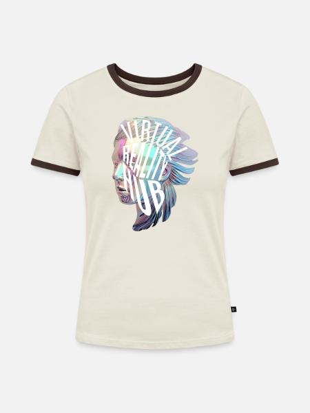 VR Hub - Frauen Kontrast-T-Shirt - Off-White/Dunkelbraun