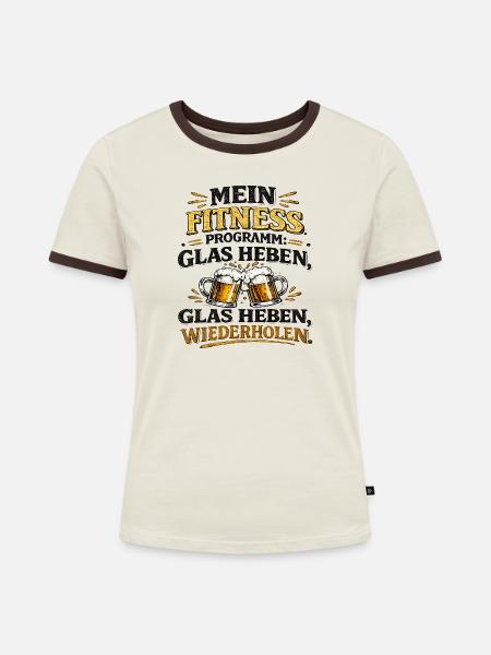 Mein Fitnessprogramm: Gläser heben - Frauen Kontrast-T-Shirt - Off-White/Dunkelbraun