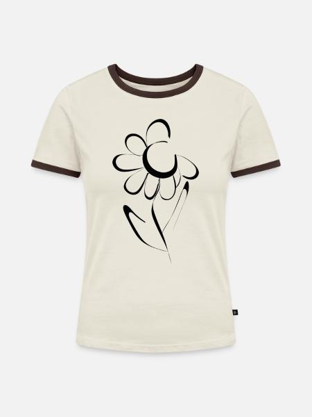 Blumen Design - Frauen Kontrast-T-Shirt - Off-White/Dunkelbraun