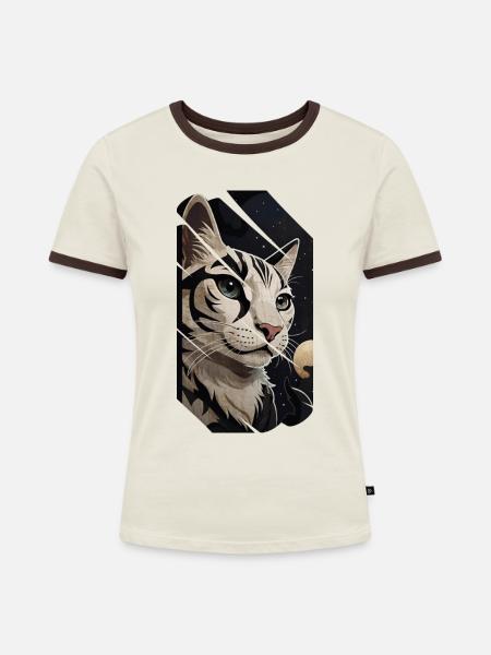 Amuri-Katze - Frauen Kontrast-T-Shirt - Off-White/Dunkelbraun