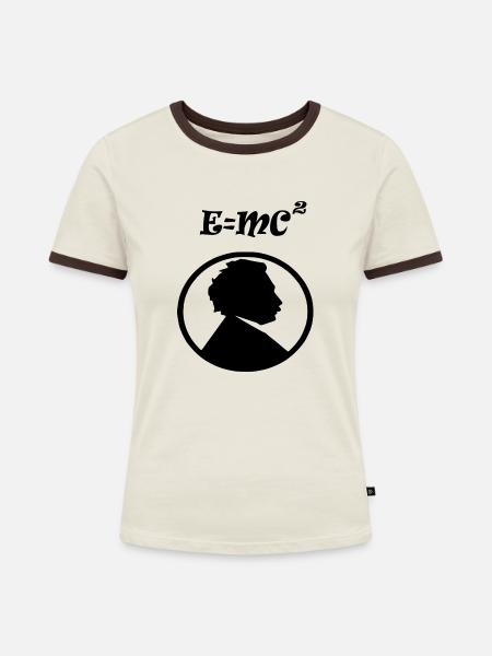 e mc2 - Frauen Kontrast-T-Shirt - Off-White/Dunkelbraun