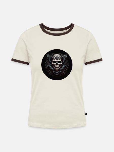 Dekorativer Schädel mit Schlangen - Frauen Kontrast-T-Shirt - Off-White/Dunkelbraun