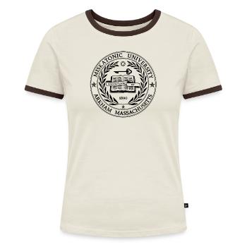 Miskatonic University - Frauen Kontrast-T-Shirt - Off-White/Dunkelbraun - Vorne - AI Model Female 172 dark (172cm)