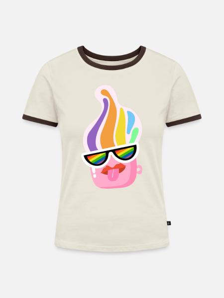 LGBT-Regenbogen-Pokal - Frauen Kontrast-T-Shirt - Off-White/Dunkelbraun