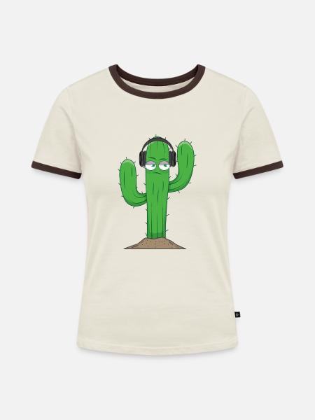 CDMO Cactus - Frauen Kontrast-T-Shirt - Off-White/Dunkelbraun