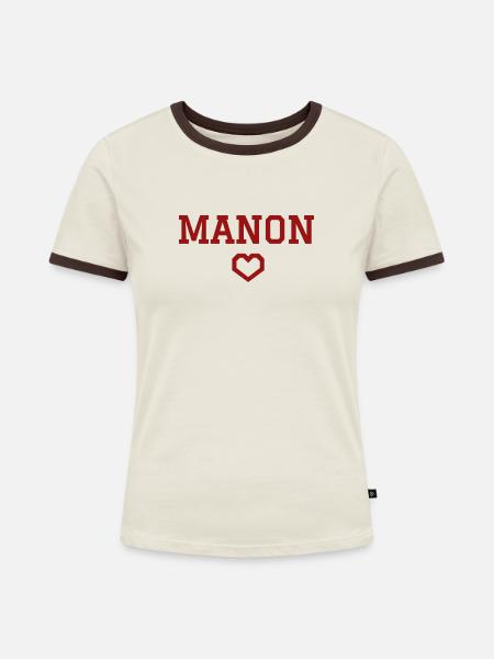 Manon Herz - Frauen Kontrast-T-Shirt - Off-White/Dunkelbraun