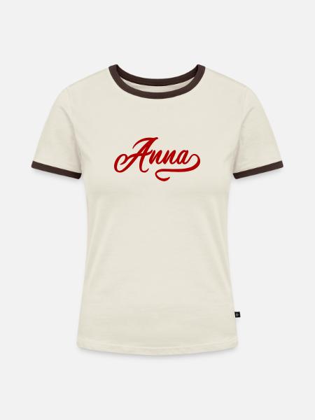 Anna Jahrgang - Frauen Kontrast-T-Shirt - Off-White/Dunkelbraun