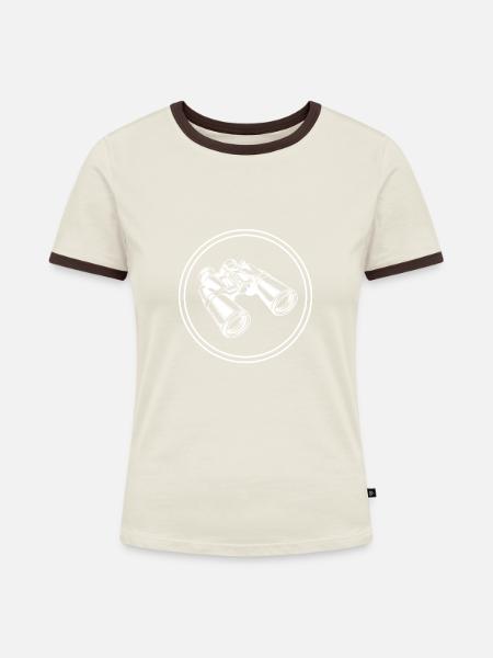 Fernglas Symbol - Frauen Kontrast-T-Shirt - Off-White/Dunkelbraun