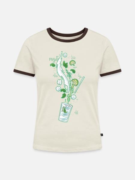 Mojito - Frauen Kontrast-T-Shirt - Off-White/Dunkelbraun
