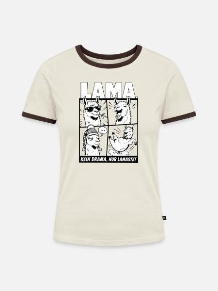 Lama kein Drama Spruch lustig - Frauen Kontrast-T-Shirt - Off-White/Dunkelbraun