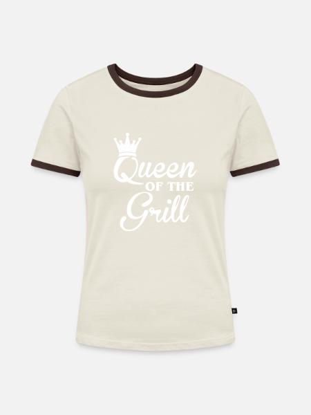 Queen of the Grill - Frauen Kontrast-T-Shirt - Off-White/Dunkelbraun