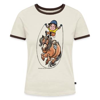 Thelwell Reiter Und Pony Machen Seilspringen - Frauen Kontrast-T-Shirt - Off-White/Dunkelbraun - Vorne - AI Model Female 172 dark (172cm)